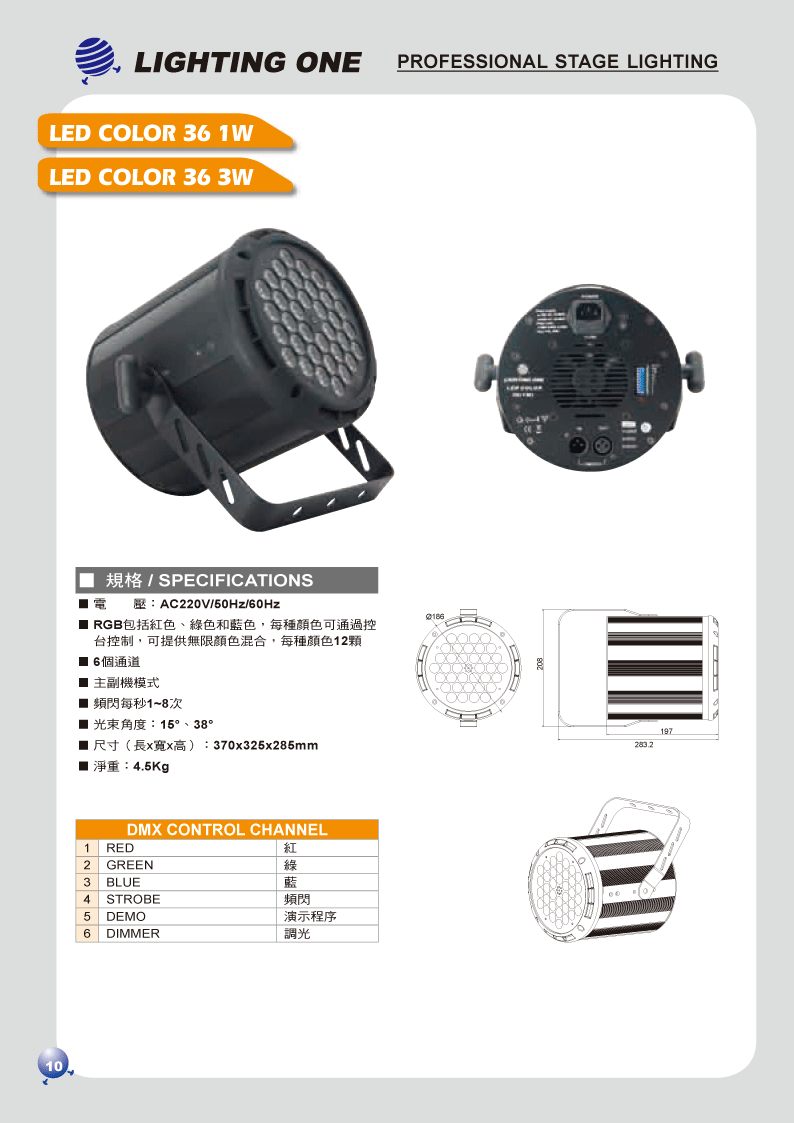 不防水 LED PAR 36 3W LED染色燈